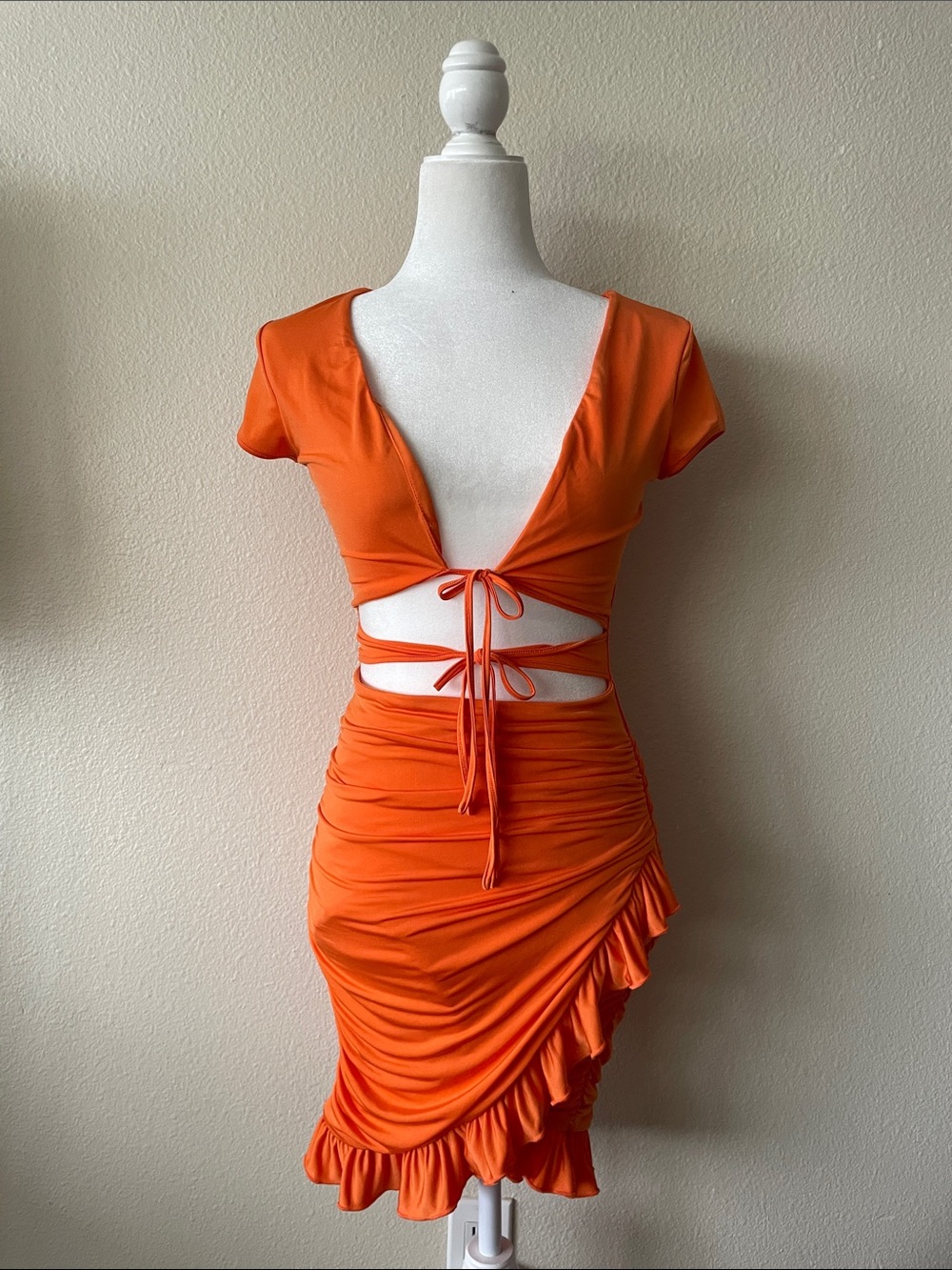 I.AM.GIA Orange Cutout Ruched Ruffle Midi Dress Size S Y2K Vacation - Picture 4 of 10